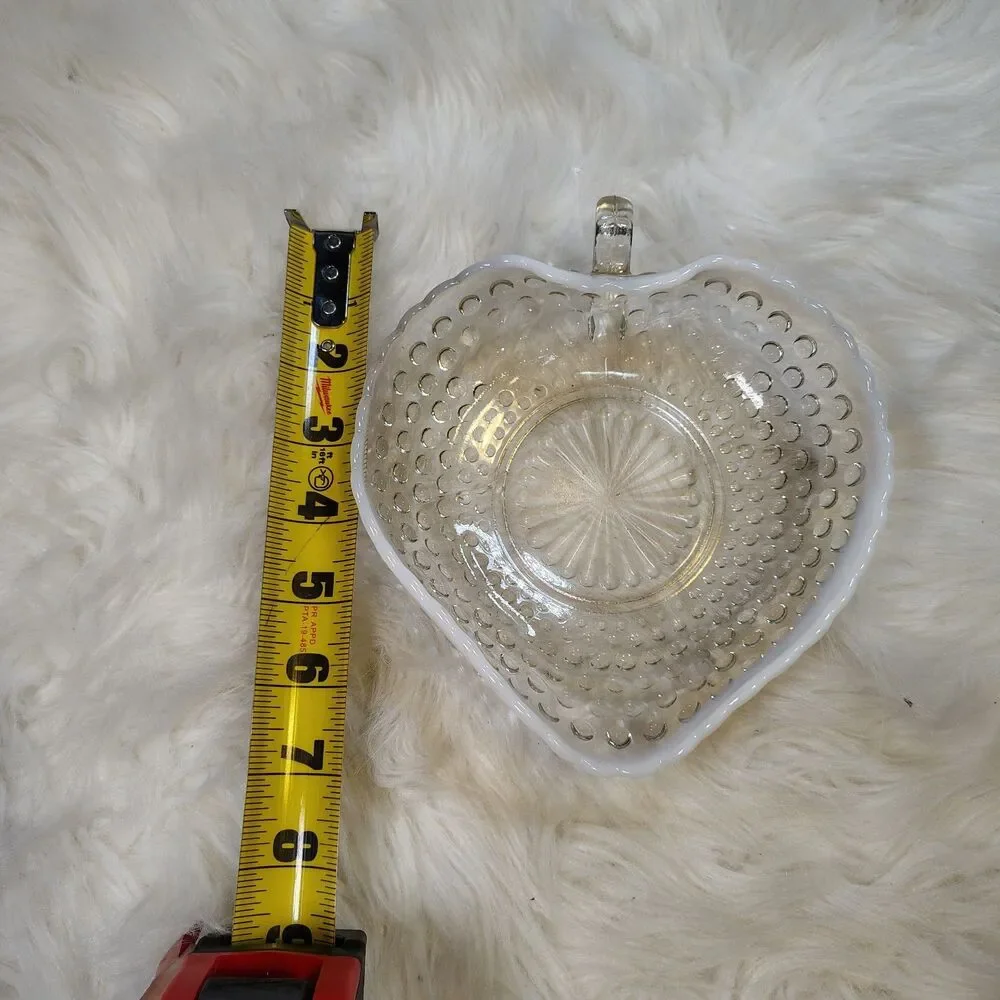 VTG Anchor Hocking Moonstone Glass Heart Nappy Bowl Trinket Jewelry Dish